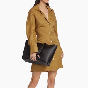 Vince Brown Linen Belted V-Neck Utility Shirt Dress Long Sleeve Tan Office XL